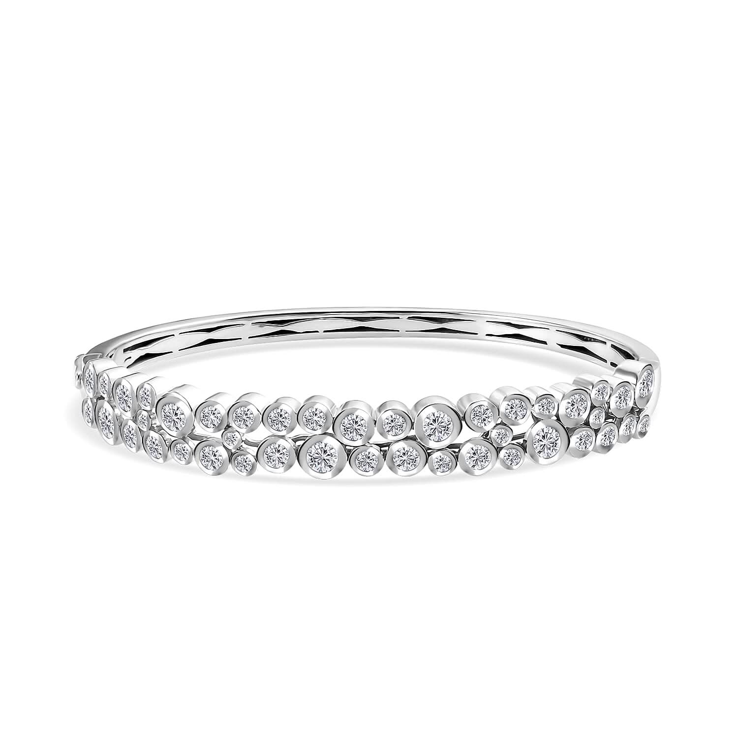 TLV Moissanite Bangle Bracelet in Rhodium Over Sterling Silver (7.25 In) 4.00 ctw
