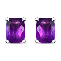 Premium Mashamba Amethyst 2.85 ctw Solitaire Stud Earrings in Rhodium Over Sterling Silver