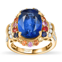 Premium Kashmir Kyanite and Multi Gemstone 9.70 ctw Ring in 18K Vermeil Yellow Gold Over Sterling Silver