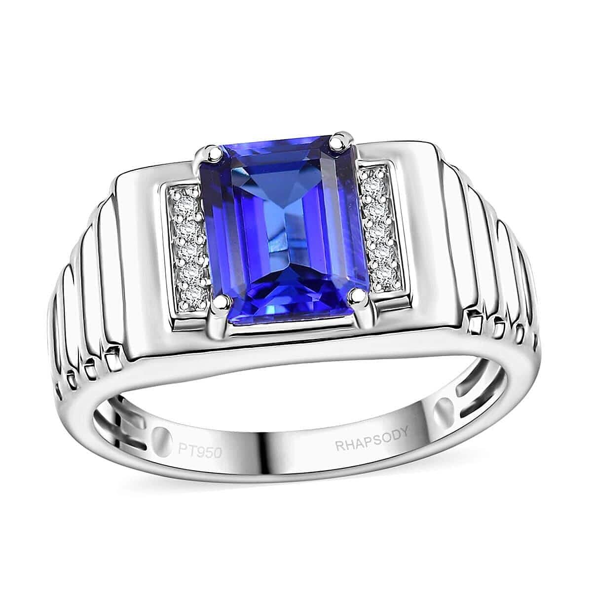 Rhapsody 950 Platinum AAAA Tanzanite, Diamond (E-F, VS2) Men's Ring (Size 10.0) (10.18 g) 2.90 ctw