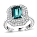 Certified & Appraised Rhapsody AAAA Pirineu Lagoon Tourmaline and E-F VS2 Diamond 3.30 ctw Double Halo Ring in 950 Platinum (Size 10.0) 8.05 Grams - Sticky add to cart bar