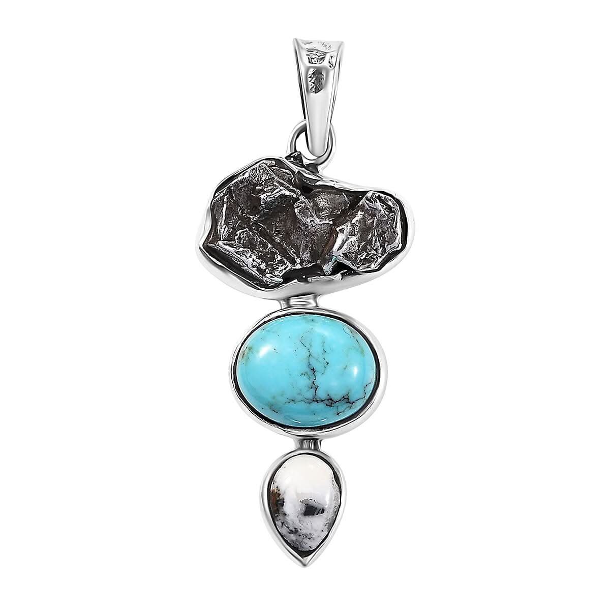 D'Joy Artisan Crafted Rough Cut Marvelous Meteorites and Multi Gemstone 3.15 ctw Pendant without Chain in Sterling Silver