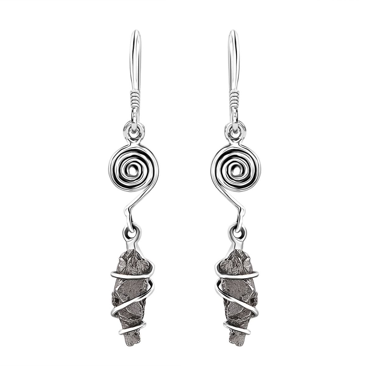 D'Joy Artisan Crafted Marvelous Meteorite Dangle Earrings in Sterling Silver