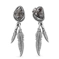 D'Joy Artisan Crafted Rough Cut Marvelous Meteorite Feather Earrings in Black Oxidized Sterling Silver - Sticky add to cart bar