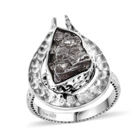 Artisan Crafted Rough Cut Marvelous Meteorite Comet Ring in Black Oxidized Sterling Silver (Size 10.0)