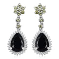 D'Joy California Black Jade and Multi Gemstone 7.70 ctw Flower Drop Earrings in Rhodium Over Sterling Silver - Sticky add to cart bar