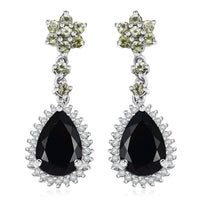 D'Joy California Black Jade and Multi Gemstone 7.70 ctw Flower Drop Earrings in Rhodium Over Sterling Silver