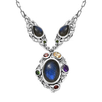 Karis Malagasy Labradorite and Multi Gemstone 19.60 ctw Celestial Garden Necklace in Platinum Bond 18 Inches
