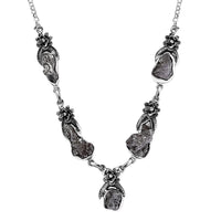 D'Joy Artisan Crafted Rough Cut Marvelous Meteorite Floral Necklace in Black Oxidized Sterling Silver 18-20 Inches