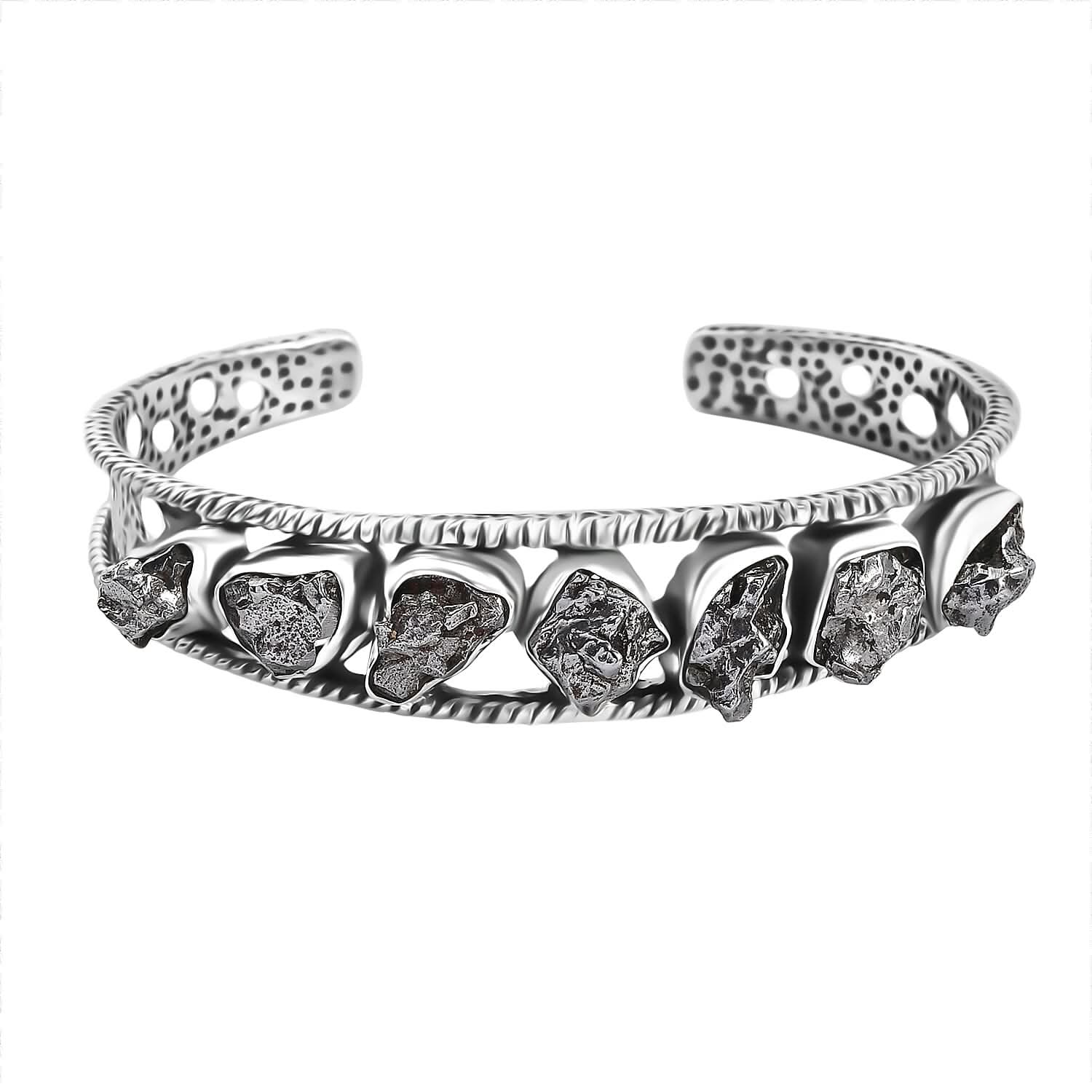 D'Joy Artisan Crafted Rough Cut Marvelous Meteorite Cuff Bracelet in Black Oxidized Sterling Silver (7.25 In)