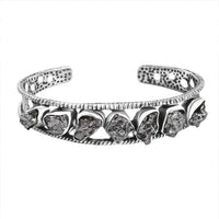 D'Joy Artisan Crafted Rough Cut Marvelous Meteorite Cuff Bracelet in Black Oxidized Sterling Silver (7.25 In)