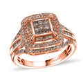 Doorbuster Natual Champagne Diamond Ring in 18K Vermeil RG Over Sterling Silver (Size 7.0) 1.00 ctw - Sticky add to cart bar
