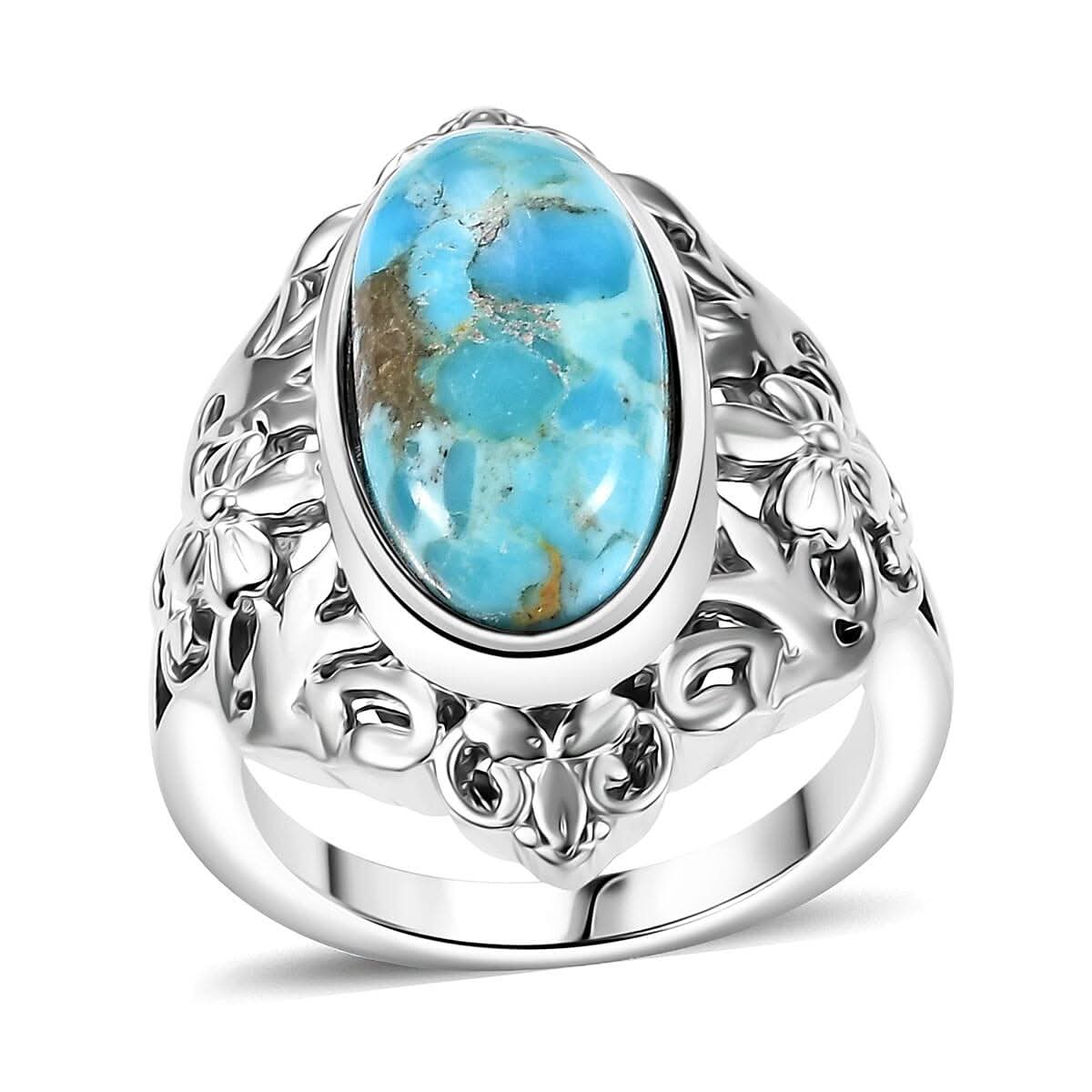 Freshened Turquoise  Solitaire Ring 950 Copper  10.00 ctw