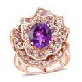 Moroccan Amethyst and Multi Gemstone 4.20 ctw Floral Ring in 18K Vermeil Rose Gold Over Sterling Silver (Del. in 8-10 Days) - Sticky add to cart bar
