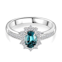 Luxoro 14K White Gold AAA Pirineu Lagoon Tourmaline, Diamond (G-H, I2) (0.30 cts) Midnight Bloom Ring (Size 10.0) (Del. in 10-12 Days) 1.25 ctw