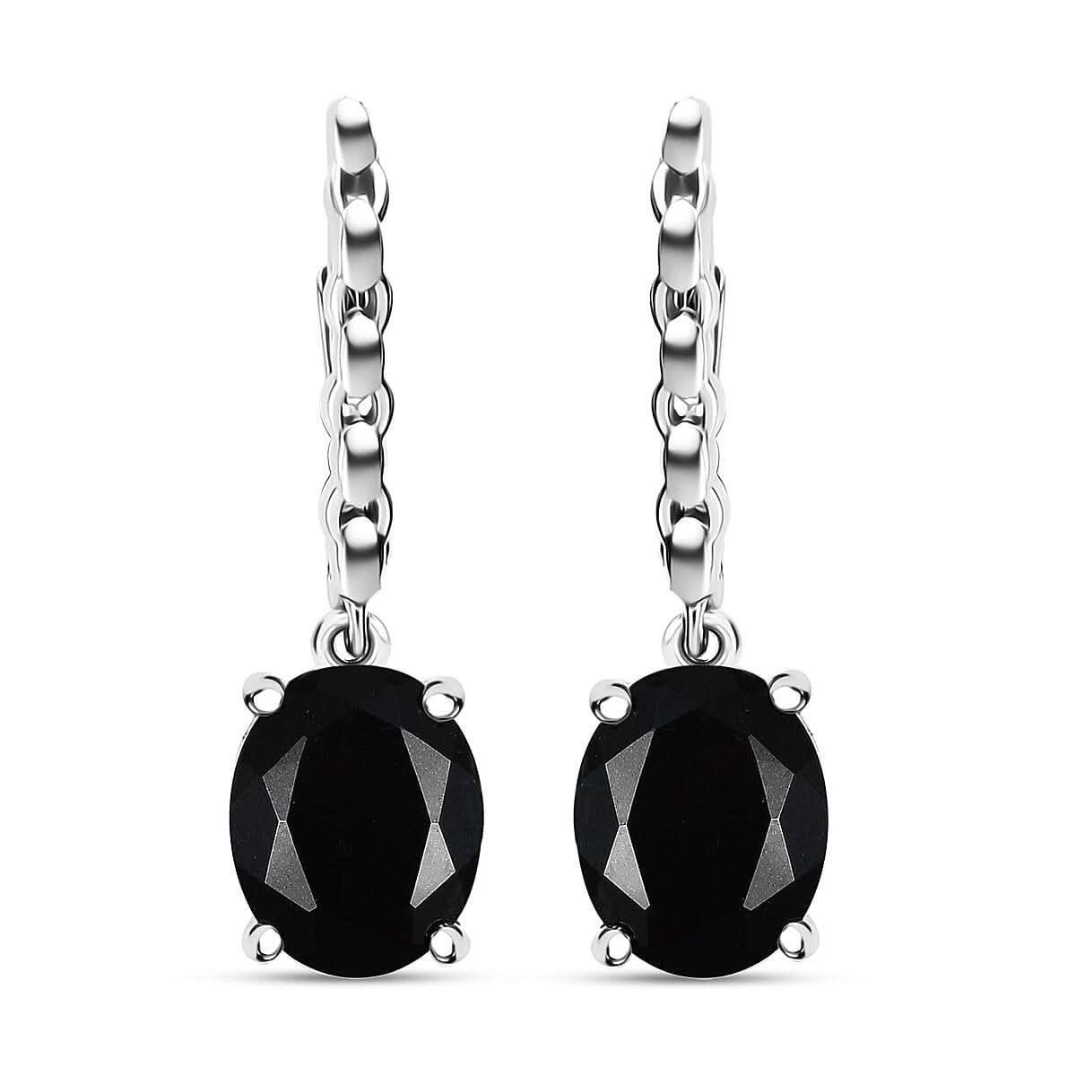 D'Joy California Black Jade 5.60 ctw Solitaire Lever Back Earrings in Rhodium Over Sterling Silver