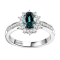 Luxoro 14K White Gold AAA Pirineu Lagoon Tourmaline, Diamond (G-H, I2) (0.30 cts) Midnight Bloom Ring (Size 7.0) 1.25 ctw - Sticky add to cart bar