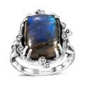Karis Malagasy Labradorite, White Zircon Tree Branch Ring in Platinum Bond (Size 8.0) (Del. in 10-12 Days) 11.70 ctw - Sticky add to cart bar