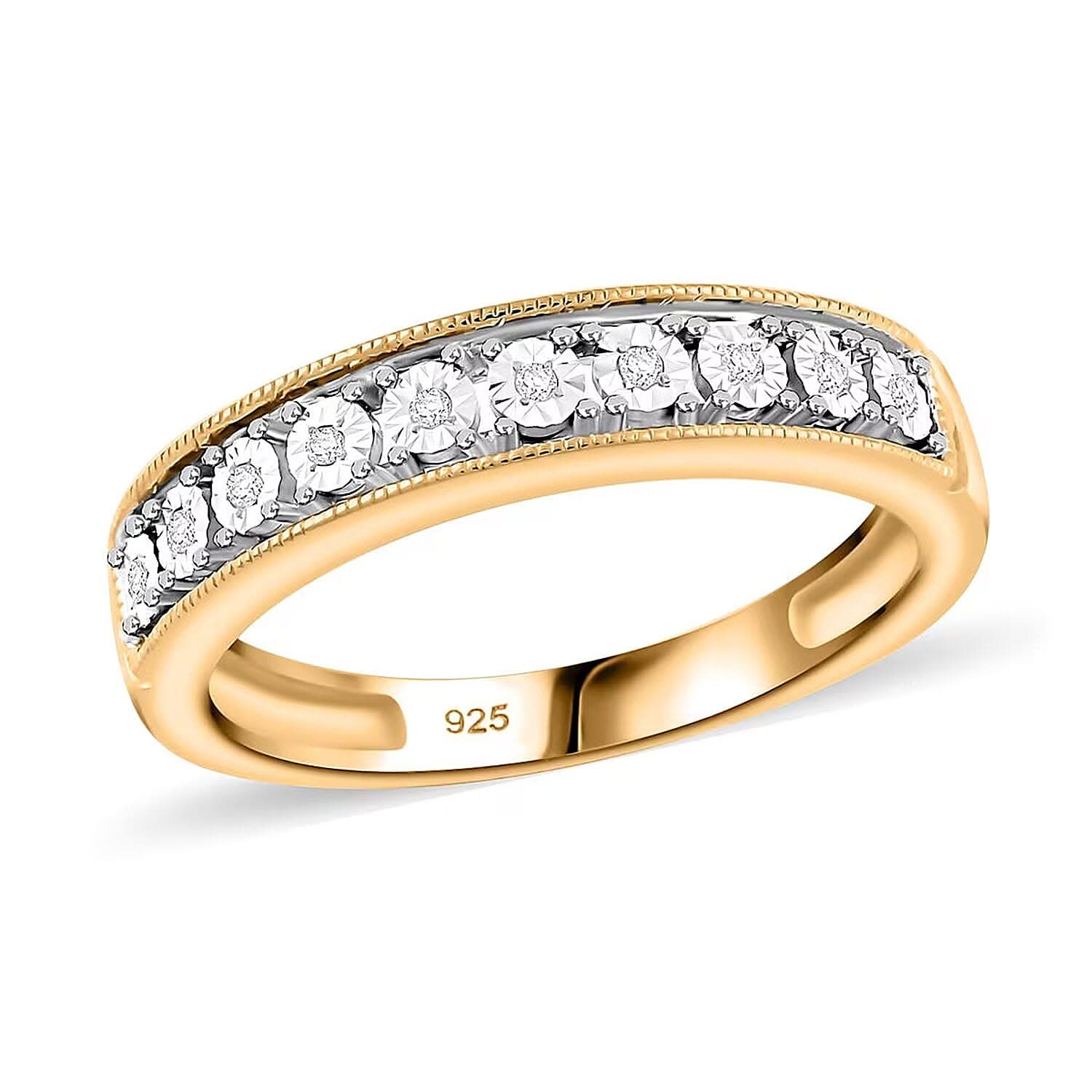 Diamond Ring in 14K YG Over Sterling Silver (Size 10.0) 0.05 ctw