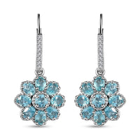 Betroka Blue Apatite and White Zircon 3.65 ctw Floral Earrings in Platinum Over Sterling Silver