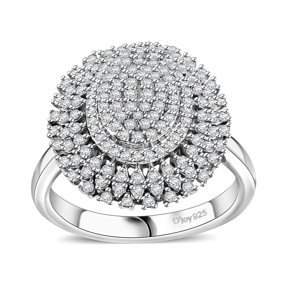 Doorbuster Diamond Cluster Ring in Rhodium Over Sterling Silver (Size 10.0) 1.00 ctw