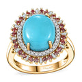 Sleeping Beauty Turquoise, Padparadscha Sapphire and Diamond (0.32 cts) Ring in 18K Vermeil YG Over Sterling Silver (Size 10.0) 5.10 ctw - Sticky add to cart bar