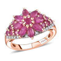 Premium Mozambique Pink Sapphire, White Zircon Floral Ring in 18K Vermeil RG Over Sterling Silver (Size 10.0) 2.55 ctw