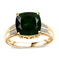 Chrome Diopside and Diamond 4.85 ctw Ring in 18K Vermeil Yellow Gold Over Sterling Silver (Del. in 8-10 Days)