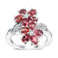 Premium Tanzanian Blush Garnet and White Zircon 2.35 ctw Bypass Floral Ring in Rhodium Over Sterling Silver - Sticky add to cart bar