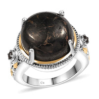 Matrix Silver Shungite, Smoky Quartz Ring 18K YG and Platinum Bond Over Copper with Magnet (Size 10.0) 15.10 ctw