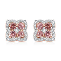 Tanzanian Blush Garnet and White Zircon 1.15 ctw Petal Sparkle Earrings in 18K Vermeil Rose Gold Over Sterling Silver