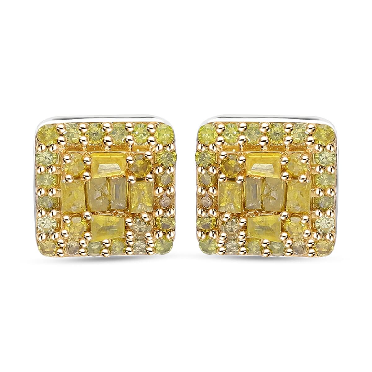 Doorbuster Yellow Diamond (IR) Earrings in Platinum Over Sterling Silver 0.33 ctw