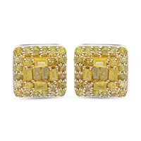 Doorbuster Yellow Diamond (IR) Earrings in Platinum Over Sterling Silver 0.33 ctw