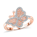 Doorbuster Natural Pink and White Diamond Butterfly Ring in Vermeil RG Over Sterling Silver (Size 8.0) 0.35 ctw - Sticky add to cart bar