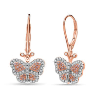 Natural Pink and White Diamond Butterfly Earrings in Vermeil RG Over Sterling Silver 0.50 ctw