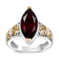 Mozambique Garnet Filigree Ring in 18K Vermeil YG and Rhodium Over Sterling Silver (Size 11.0) 3.40 ctw - Sticky add to cart bar