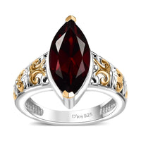 Mozambique Garnet Filigree Ring in 18K Vermeil YG and Rhodium Over Sterling Silver (Size 11.0) 3.40 ctw