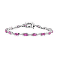Premium Mozambique Pink Sapphire and Moissanite 6.65 ctw Bracelet in Rhodium Over Sterling Silver (8.00 In)