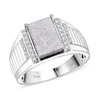 Marvelous Meteorite, Moissanite Men's Ring in Rhodium Over Sterling Silver (Size 10.0) 0.30 ctw