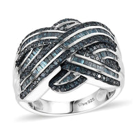 Doorbuster Blue Diamond (IR) Ring in Rhodium Over Sterling Silver (Size 10.0) 1.50 ctw