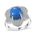Ceruleite, White Zircon Flower Ring in Rhodium Over Sterling Silver (Size 10.0) (Del. in 10-12 Days) 5.40 ctw - Sticky add to cart bar