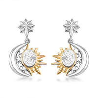 Marvelous Meteorite Sun & Crescent Moon Earrings in 18K Vermeil YG and Rhodium Over Sterling Silver