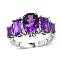 Premium Mashamba Amethyst and African Amethyst 3.40 ctw Royal Majesty Ring in Rhodium Over Sterling Silver