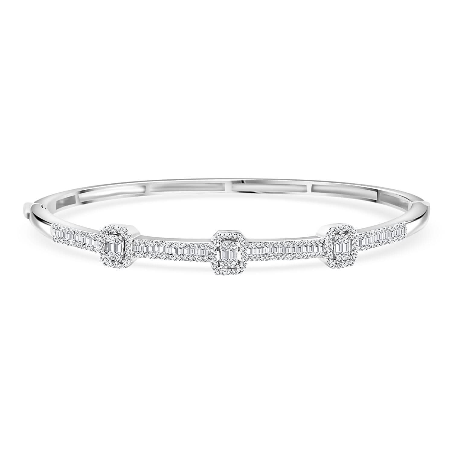 Doorbuster White Diamond 1.00 ctw Bangle Bracelet in Rhodium Over Sterling Silver (7.25 In)