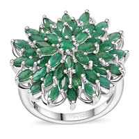 Kagem Zambian Emerald Floral Spray Ring in Rrhodium Over Sterling Silver (Size 7.0) 3.80 ctw
