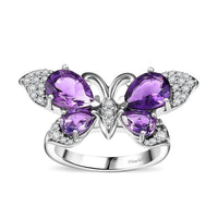 African Amethyst, Multi Gemstone Butterfly Ring in Platinum Over Sterling Silver (Size 6.0) 3.25 ctw