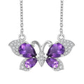 African Amethyst and Multi Gemstone 3.20 ctw Butterfly Necklace in Platinum Over Sterling Silver & Stainless Steel Chain 18 Inches - Sticky add to cart bar