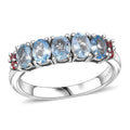 Santa Maria Aquamarine, Padparadscha Sapphire Ocean Breeze Ring in Rhodium Over Sterling Silver (Size 7.0) 0.90 ctw - Sticky add to cart bar