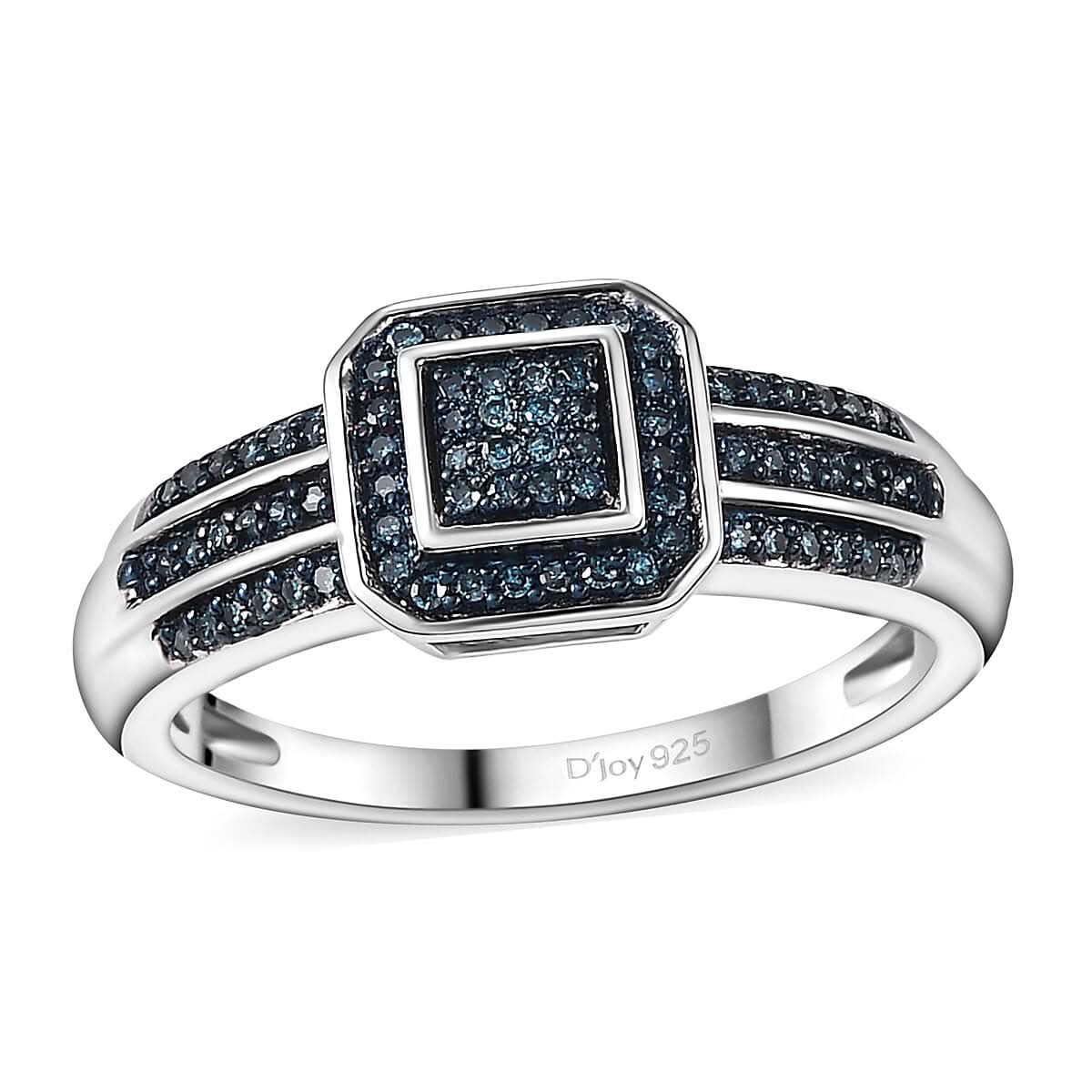 Doorbuster Blue Diamond (IR) Ring in Rhodium Over Sterling Silver (Size 7.0) 0.25 ctw