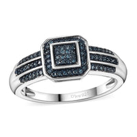 Doorbuster Blue Diamond (IR) Ring in Rhodium Over Sterling Silver (Size 7.0) 0.25 ctw